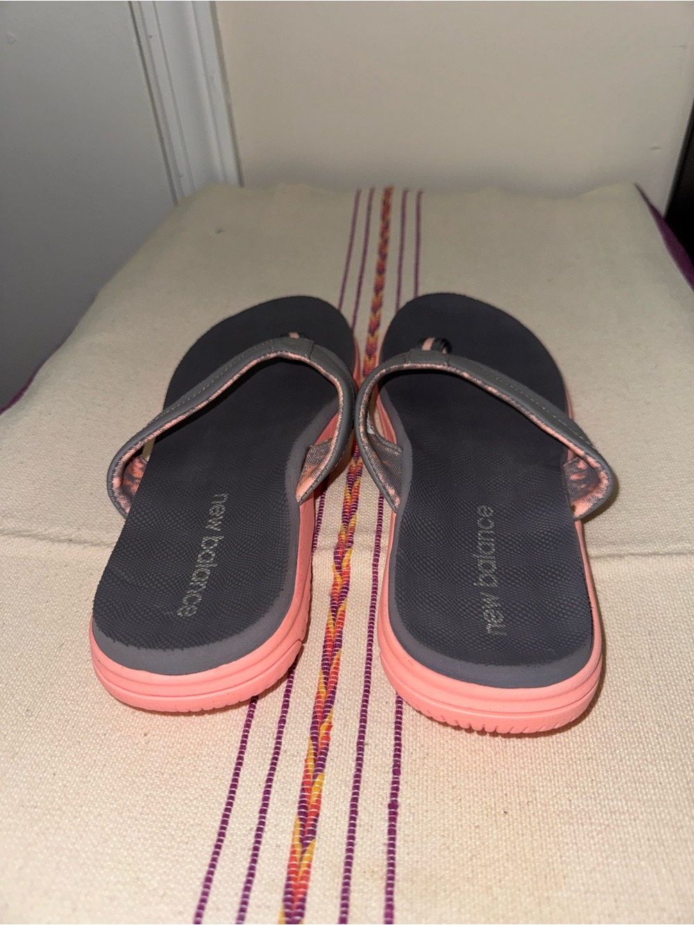 New Balance Gray and Coral Flip Flop Sandals - Picture 4 of 10